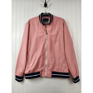 Denim & Flower Mens Pink Salmon‎ Cotton Oxford Bomber Jacket Large Y2K Preppy